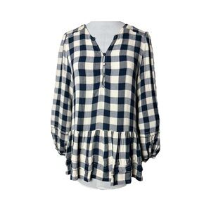 American Eagle | Blue White Plaid Ruffled Peplum Peasant Top, Medium